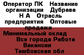 Оператор ПК › Название организации ­ Дубрава Н.А › Отрасль предприятия ­ Оптовые продажи › Минимальный оклад ­ 27 000 - Все города Работа » Вакансии   . Тамбовская обл.,Моршанск г.